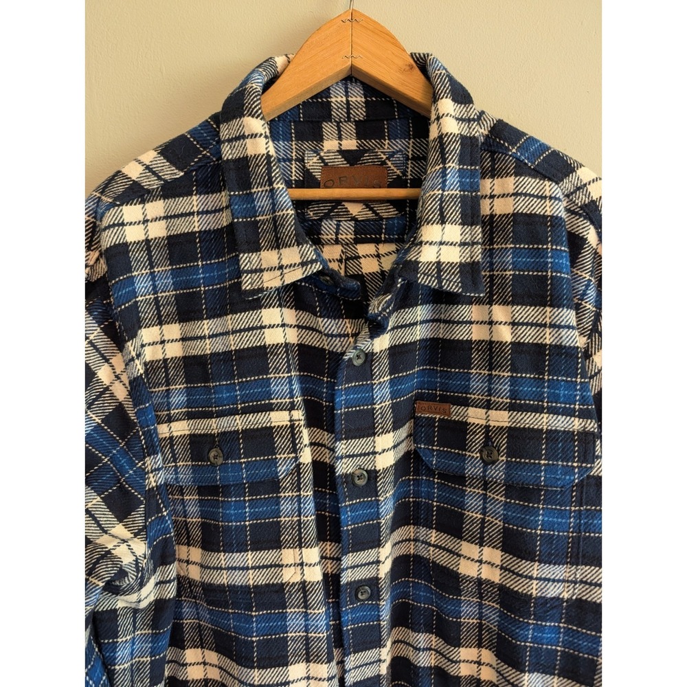 Orvis Shirt Jacket Blue Flannel Plaid Shacket Pockets Button Up Mens XXL Outdoor